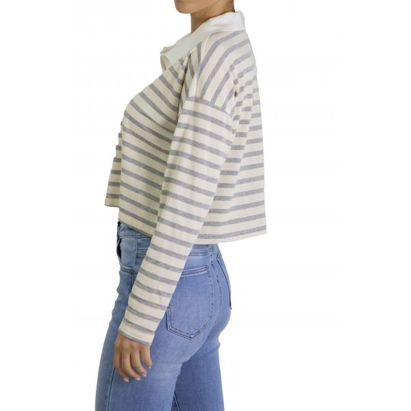 Maglia con colletto crop a righe 